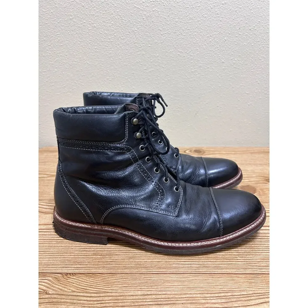 Johnston & Murphy JM 1850 Leather Boots Mens 10.5 Black Cap Toe Lace Up USA